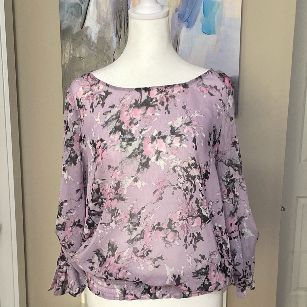Purple Floral Sheer Blouse